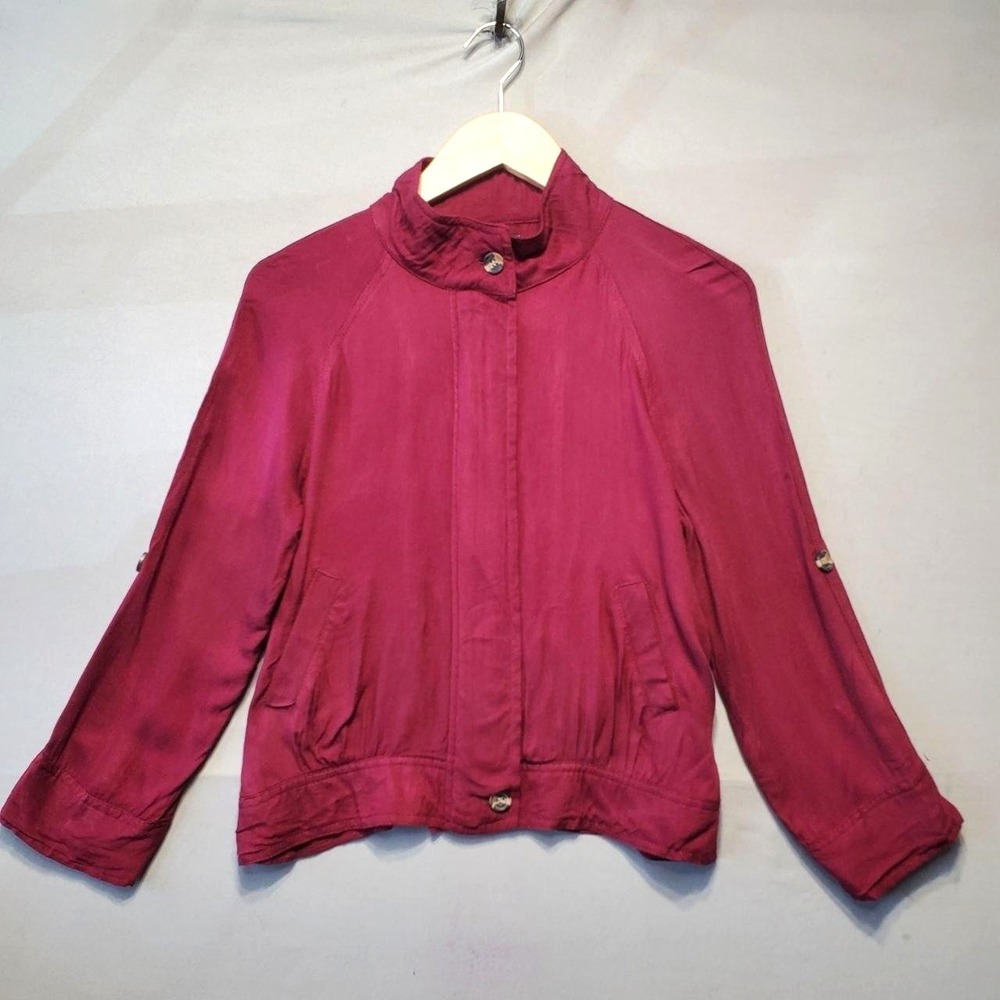 MINE Jacket Womens Medium Pink Rayon Zip Front Elastic Waist Lightweight Travel